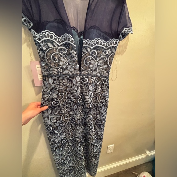 JS Collections Navy Embroidered Maxi Dress party cocktail elegant lace sheer - Picture 7 of 16